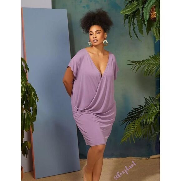 NEW Eloquii purple lilac‎ Surplice dolman sleeve Wedge wrap Dress, 18/20 - Picture 1 of 16